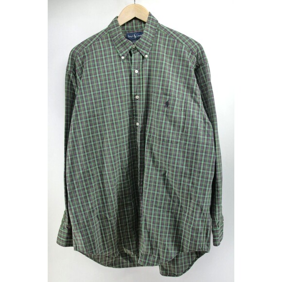 Ralph Lauren Big Shirt Men Large Button Up‎ Oxford Purple Green Plaid Preppy - Picture 1 of 7